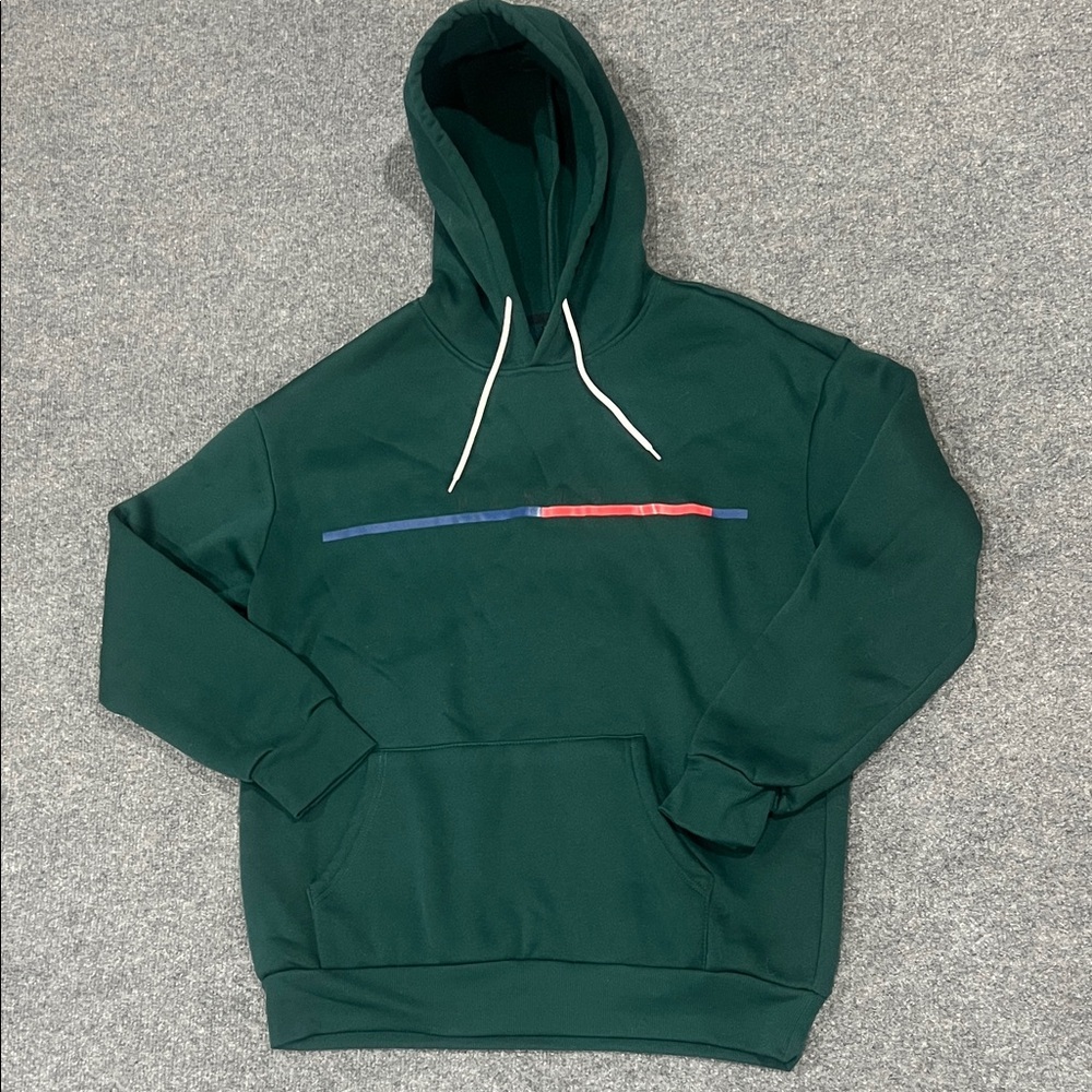 Green Hoodie with Red and Blue Stripe Size M